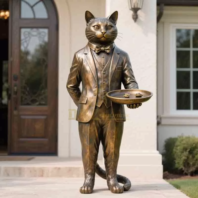 Large Bronze Cat Statue Butler | Hotel Restaurant Decor DZ-898