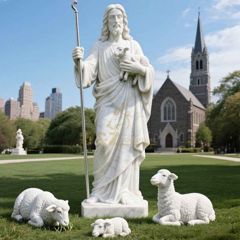 Marble Jesus Shepherd Statue for Outdoor Garden DZJ-9