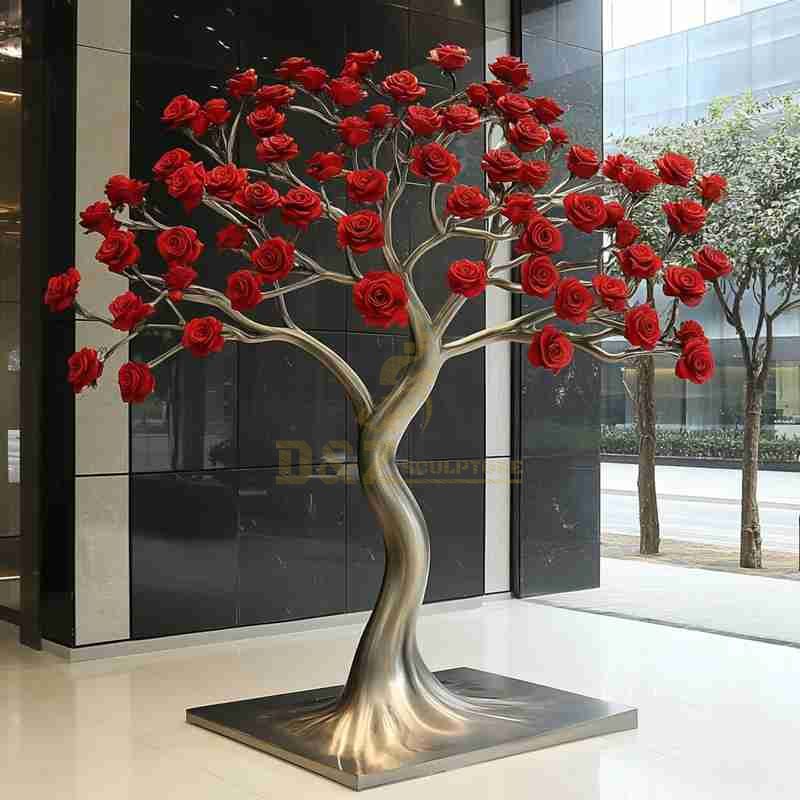 Outdoor Metal Tree Sculpture | Rose Flower Tree for Garden DZJ-11