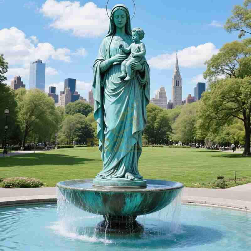 Bronze Virgin Mary Fountain with Baby Jesus for Garden DZJ-13