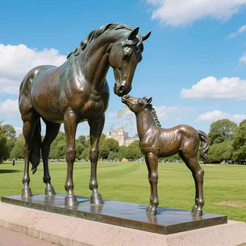 bronze horse and foal statue