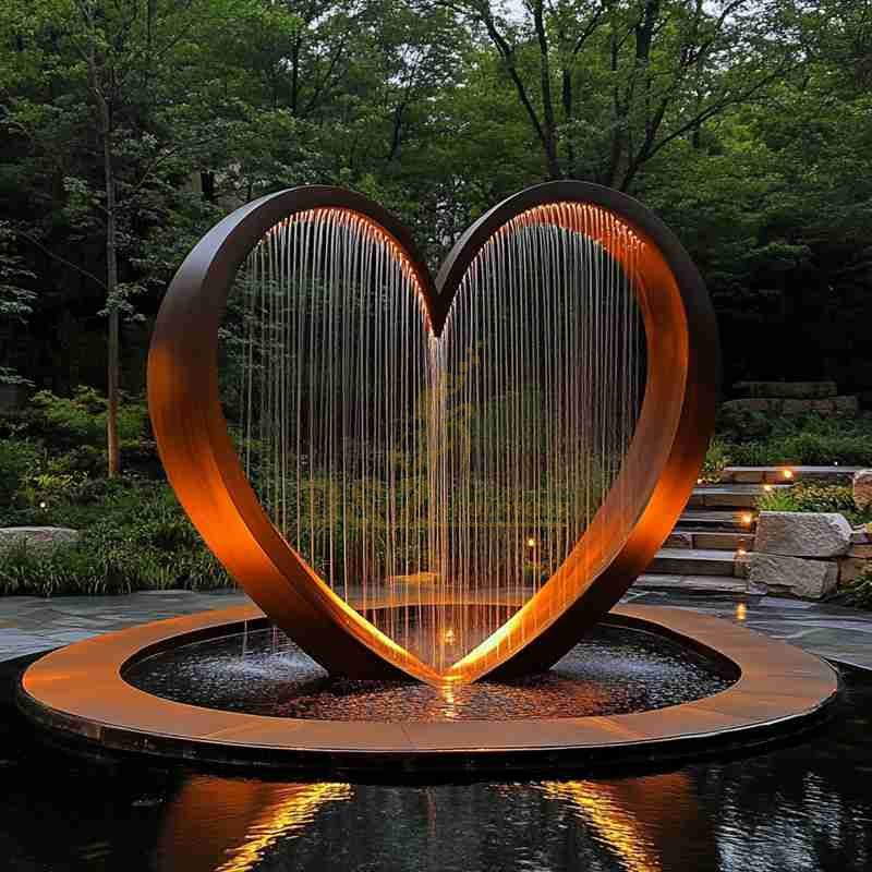 Heart Shape Fountain – Corten Steel Water Feature DZJ-22