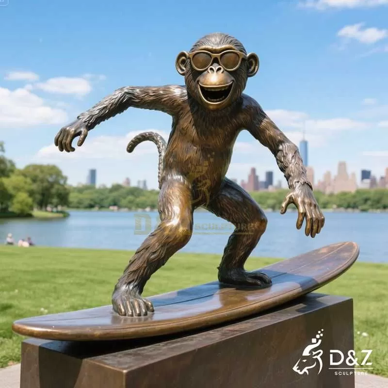 Large Bronze Surfing Monkey Statue for Sale | Garden Decor DZJ-27