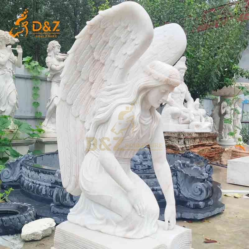 White Marble Cemetery Kneeling Angel Statue for Sale DZ-908