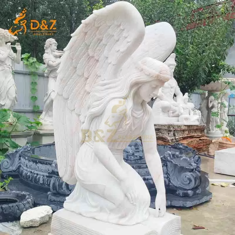 White Marble Cemetery Kneeling Angel Statue for Sale DZ-908