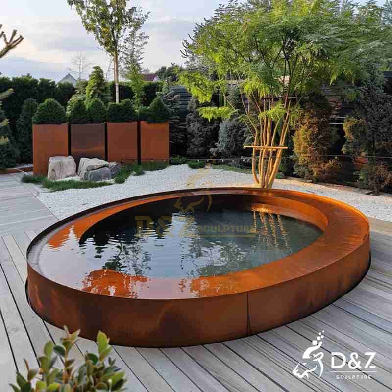 Corten Steel Oval Fountain | Modern Garden Feature DZJ-31