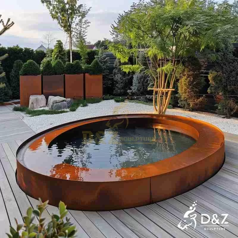 Corten Steel Oval Fountain | Modern Garden Feature DZJ-31