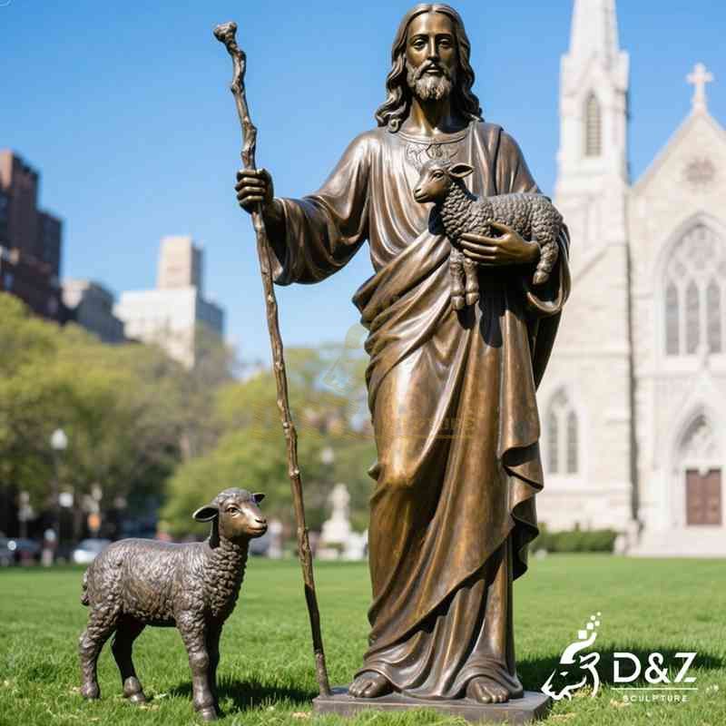 Bronze Jesus Good Shepherd Statue丨Outdoor Garden Art DZJ-48
