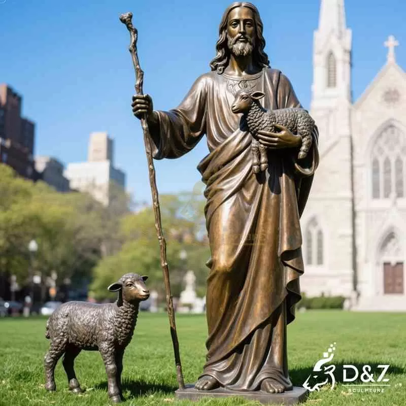 Bronze Jesus Good Shepherd Statue丨Outdoor Garden Art DZJ-48