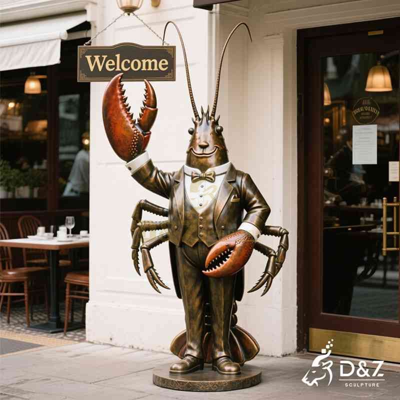 Large Lobster Butler Statue丨Bronze Serving Sculpture for Sale DZJ-60