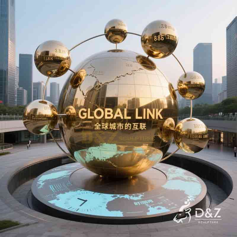 Large Metal Golden Globe Sculpture | Global Link DZ-911