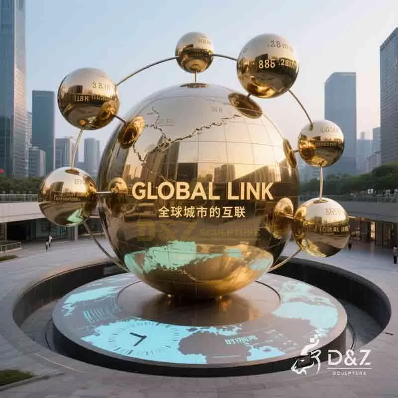 Large Metal Golden Globe Sculpture | Global Link DZ-911