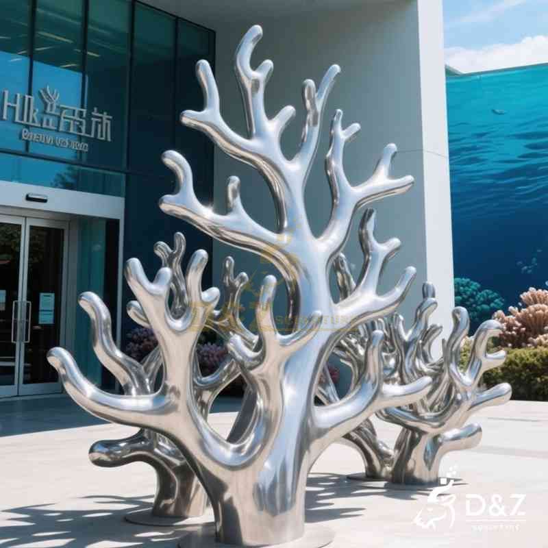 Large Metal Coral Sculpture on Stand | Decorative Art DZJ-76