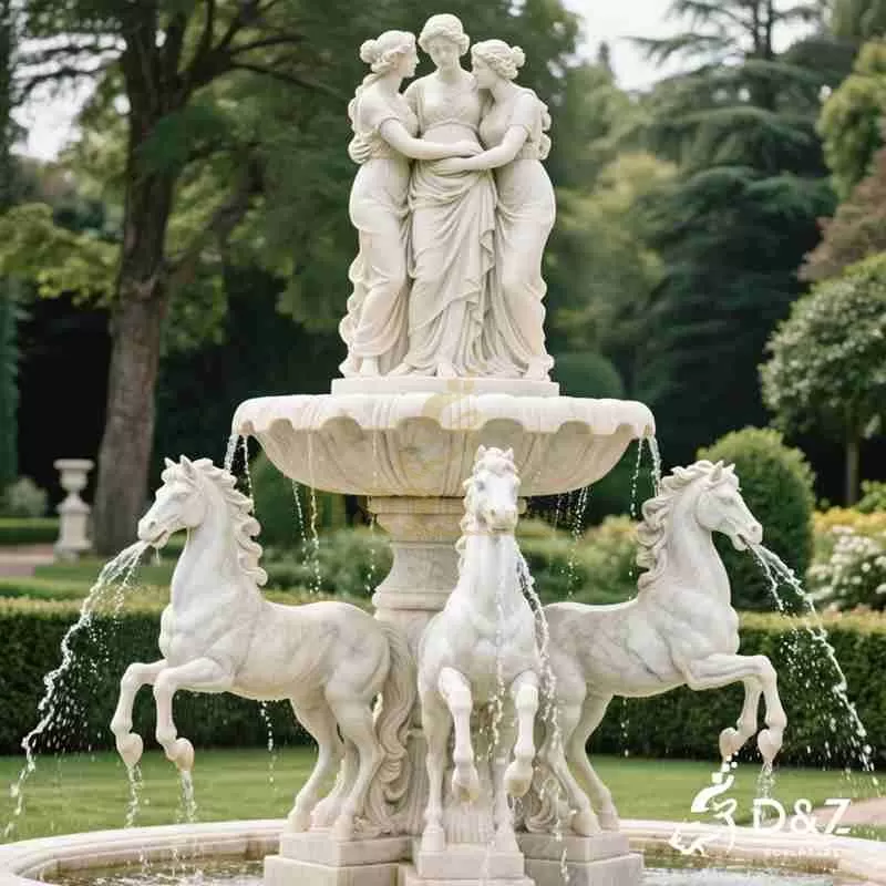 Outdoor Marble Woman Fountain with Horses Statues DZJ-84