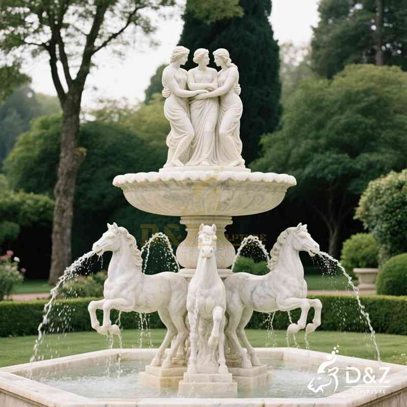 outdoor fountains with horses