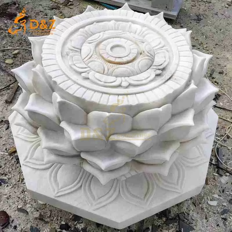 White Lotus Base Marble Sculpture for Art Decor DZJ-85