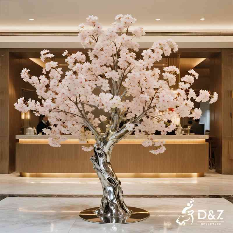 Metal Japanese Pink Cherry Blossom Tree Sculpture DZJ-93