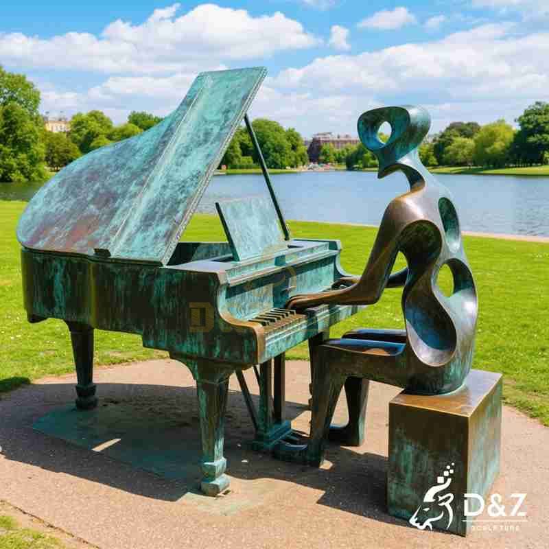 Large Bronze Piano Player Sculpture | Abstract Artist DZJ-94