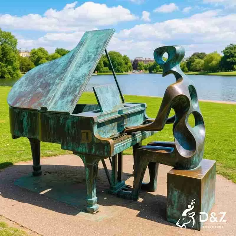 Large Bronze Piano Player Sculpture | Abstract Artist DZJ-94