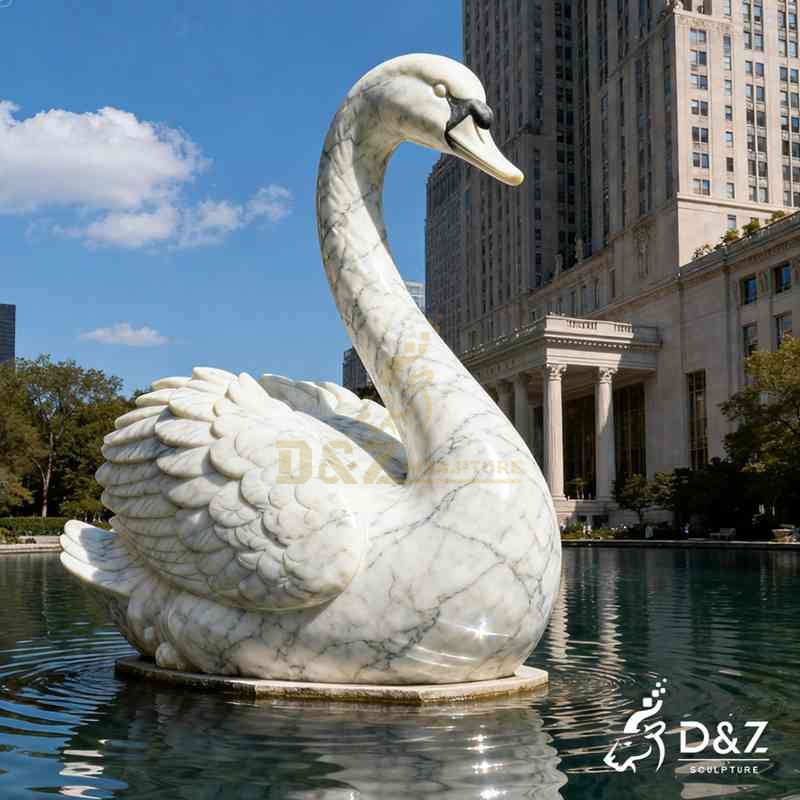 Large Outdoor White Marble Swan Statue for Decor DZJ-115