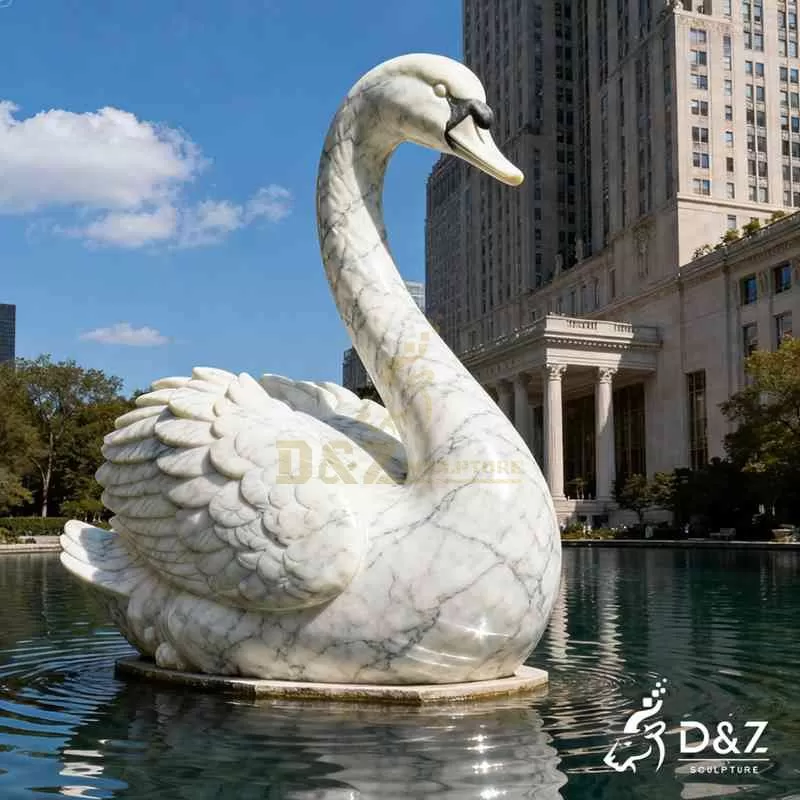 Large Outdoor White Marble Swan Statue for Decor DZJ-115