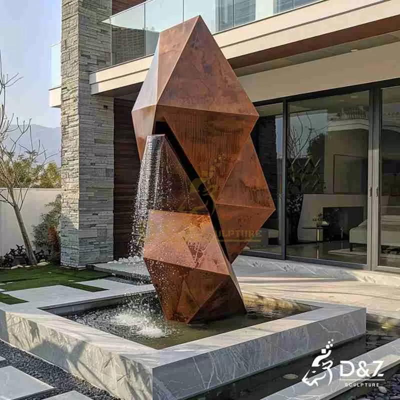Abstract Corten Steel Geometric Mountain Fountain DZJ-124