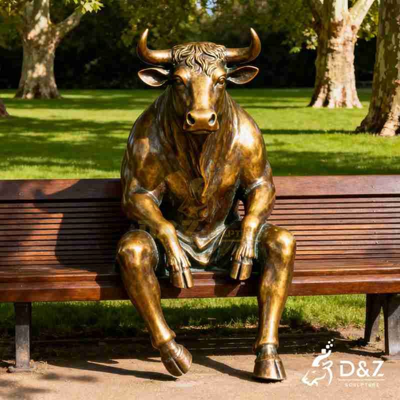 Life Size Bronze Sitting Bull Statue in Park Bench DZJ-127