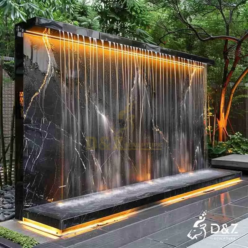 Large Outdoor Black Marble Wall Fountain with Light DZJ-129