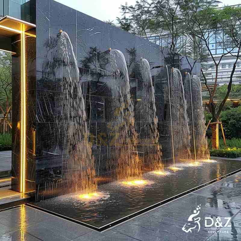outdoor wall fountain with light
