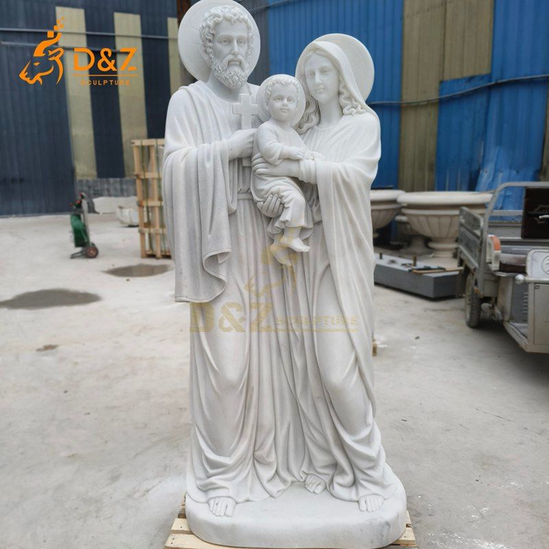Life Size Holy Family Statue with Halo in White Marble DZJ-132