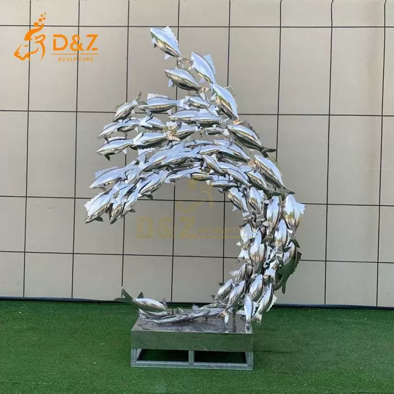 Large Modern Fish Sculpture - Metal School of Fish Art DZJ-133