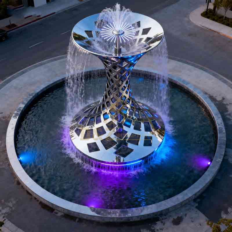 Modern Abstract Metal Landmark Fountain Sculpture with Light DZ-914