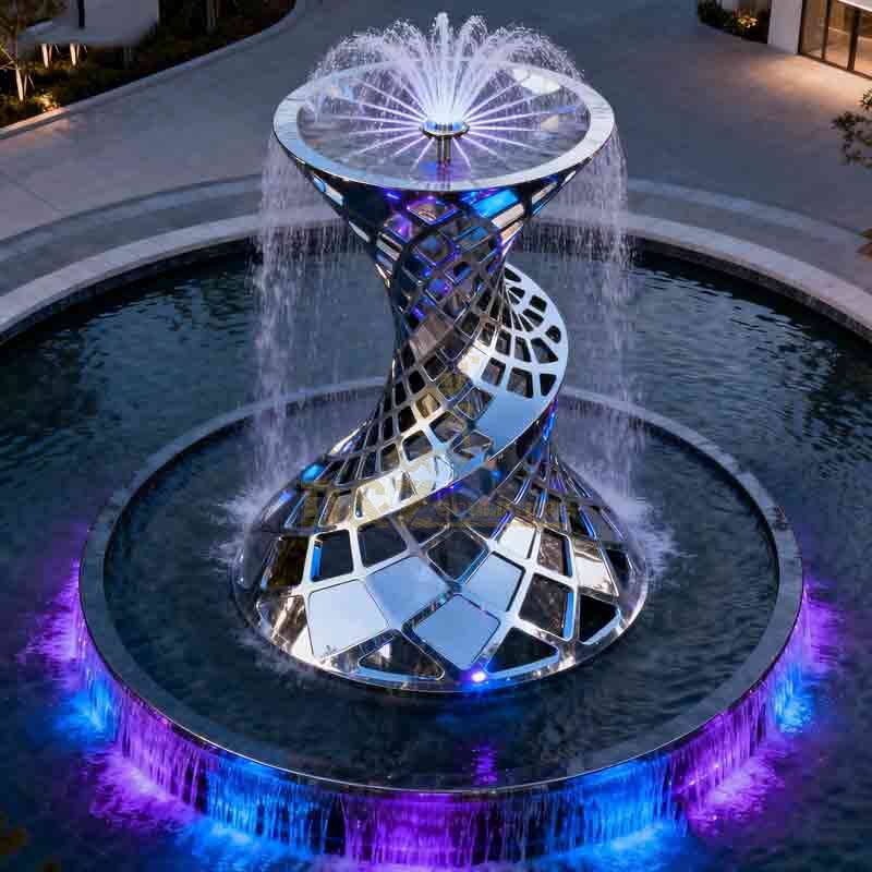 Modern abstract metal landmark fountain sculpture
