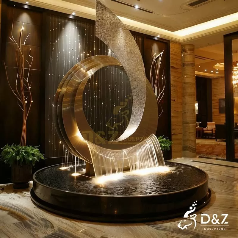 Abstract Metal Moon Sailboat Fountain | Modern Hotel Decor DZJ-153