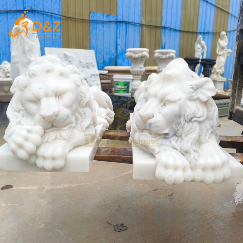 Large White Marble Lying Lion Statue for Sale DZJ-154