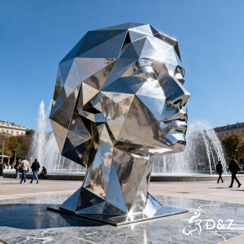 Large Geometric Metal Female Face Sculpture for Sale DZJ-155