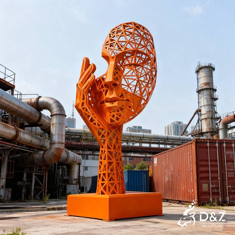 Large Modern Metal Face and Hand Sculpture for Sale DZJ-161