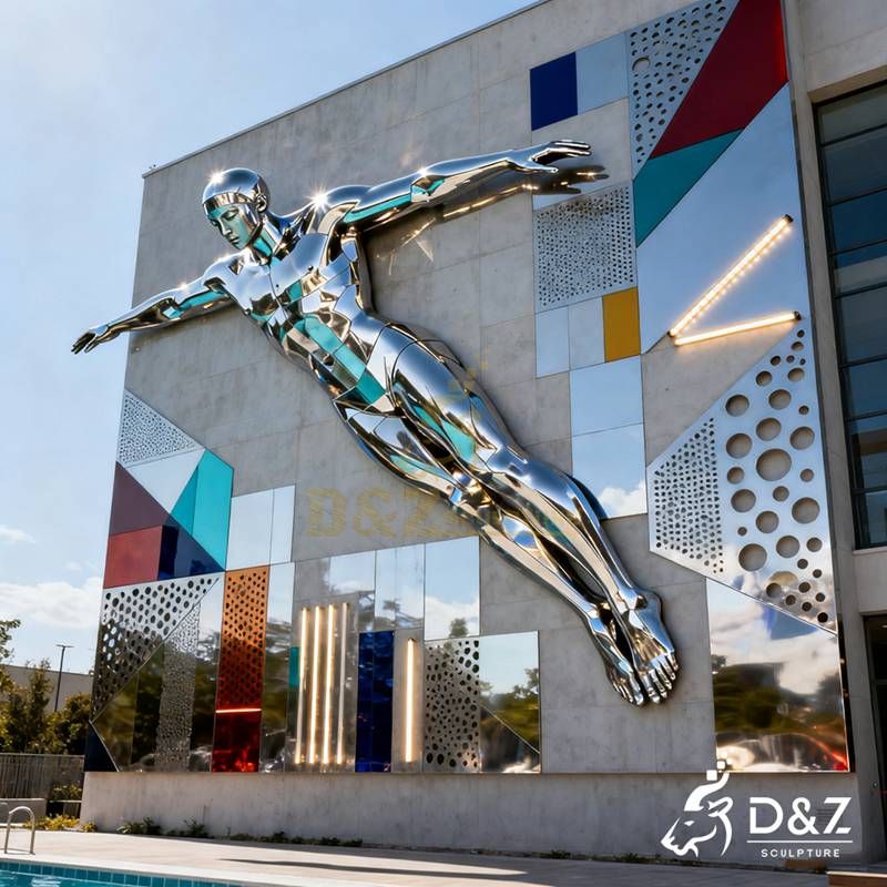 Large Outdoor Metal Diving Man Wall Sculpture for Sale DZJ-176