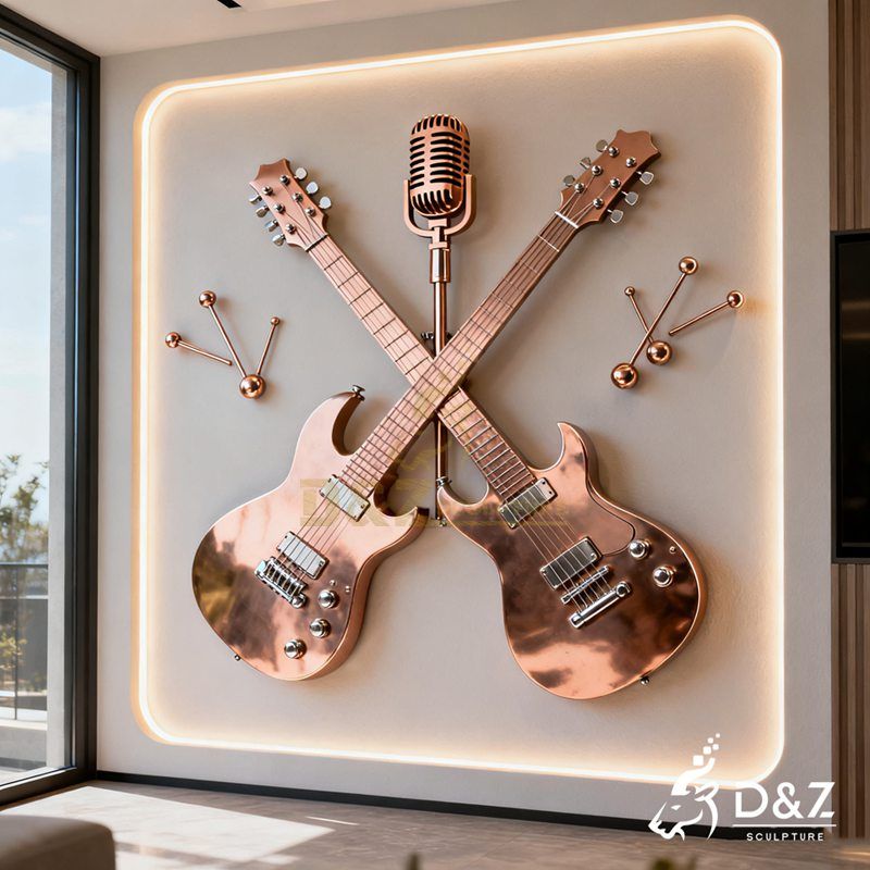 Large Modern Metal Guitar Wall Sculpture for Sale DZJ-183