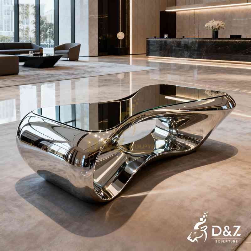 Custom Modern Abstract Silver Metal Coffee Table DZJ-194