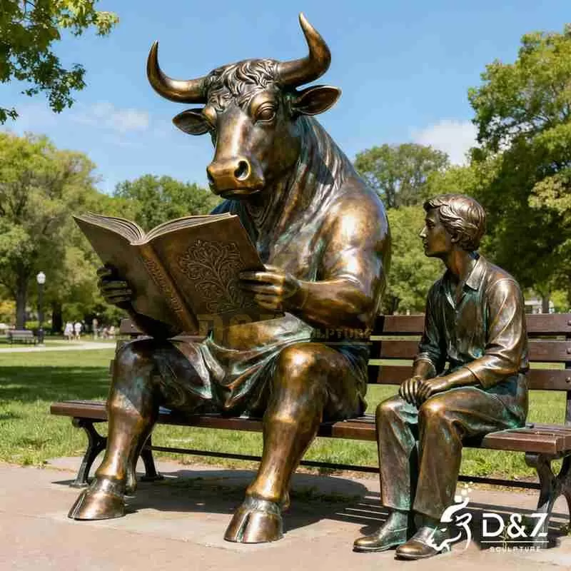 Bronze Sitting Bull Statue Reading with Human for Sale DZJ-195 Bronze Sitting Bull Statue Reading with Human for Sale DZJ-195