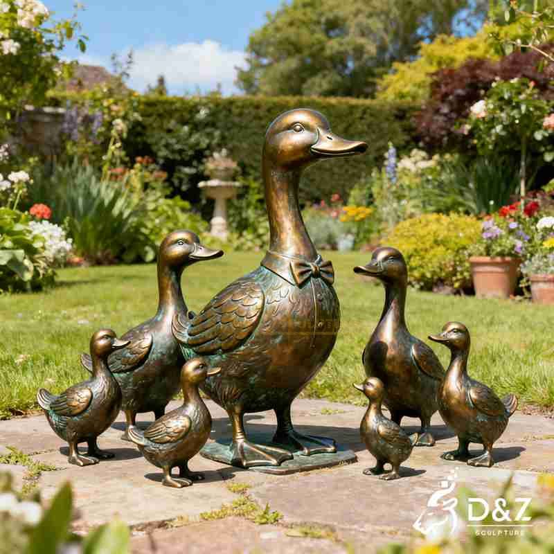 Large Outdoor Bronze Duck Family Garden Statues DZJ-205