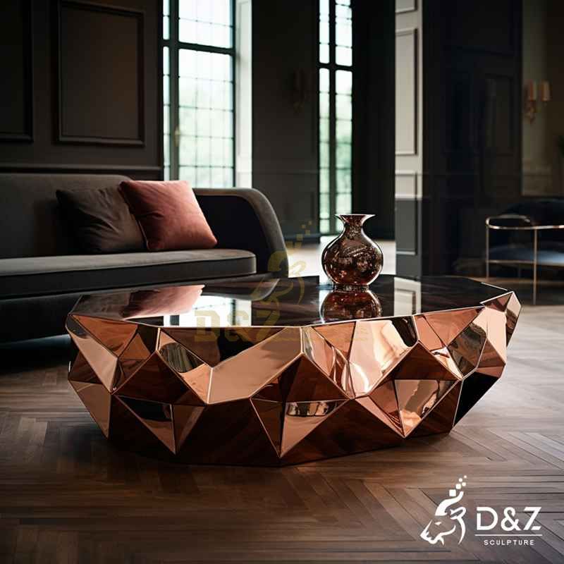 Custom Modern Rose Gold Geometric Metal Coffee Table DZJ-208