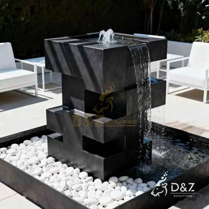 Modern Geometric Black Metal Outdoor Fountain for Garden and Courtyard DZ-916