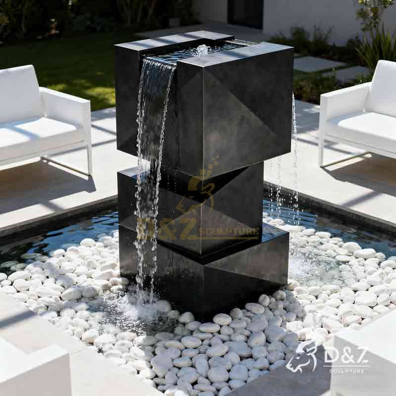 geometric black metal outdoor fountain