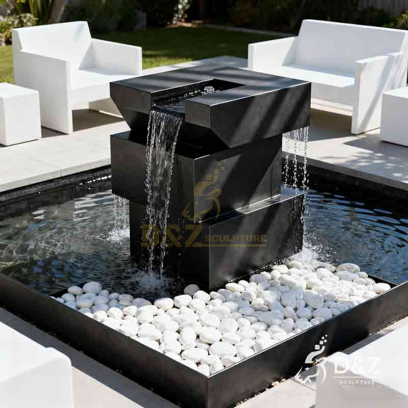 Modern geometric black metal outdoor fountain