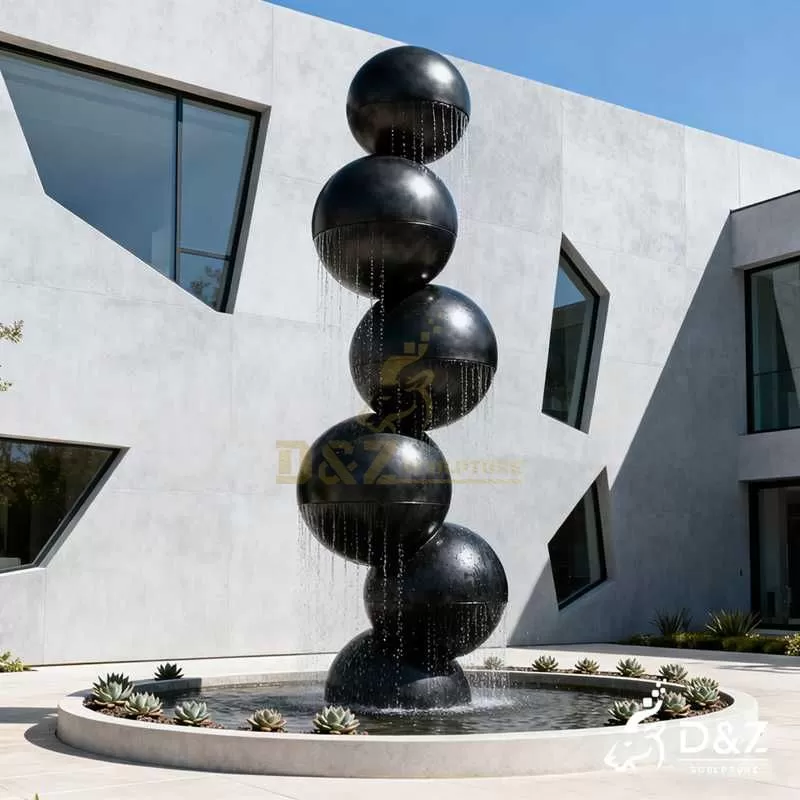 Large Outdoor Modern Black Stainless Steel Sphere Fountain DZJ-215