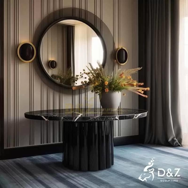 Modern Marble Black Entry Console Table with Mirror DZJ-216