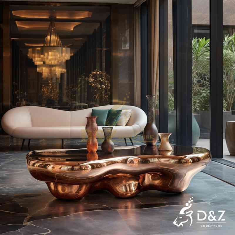 Custom Modern Rose Gold Metal Coffee Table for Sale DZJ-217