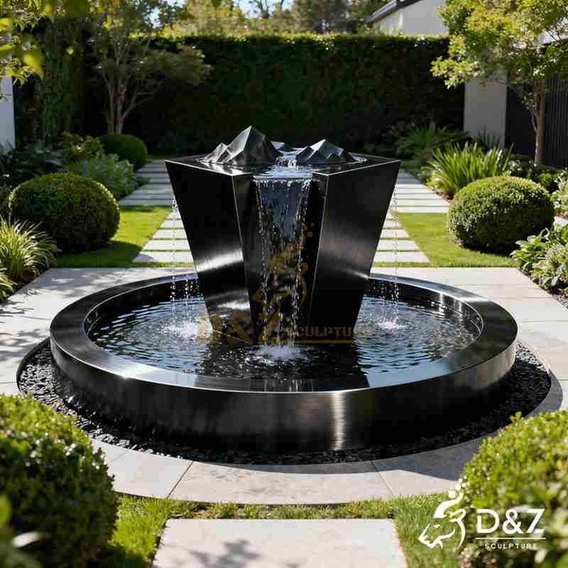 Large Modern Geometric Black Metal Mountain Fountain DZJ-220